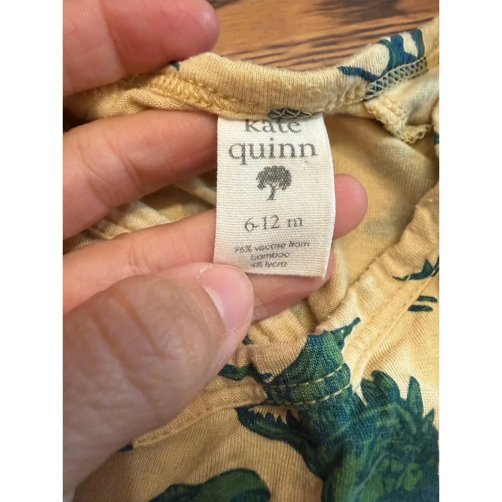 Kate Quinn Bodysuit Baby 6-12M Yellow Green Dinosaur Bamboo Kimono Long Sleeve